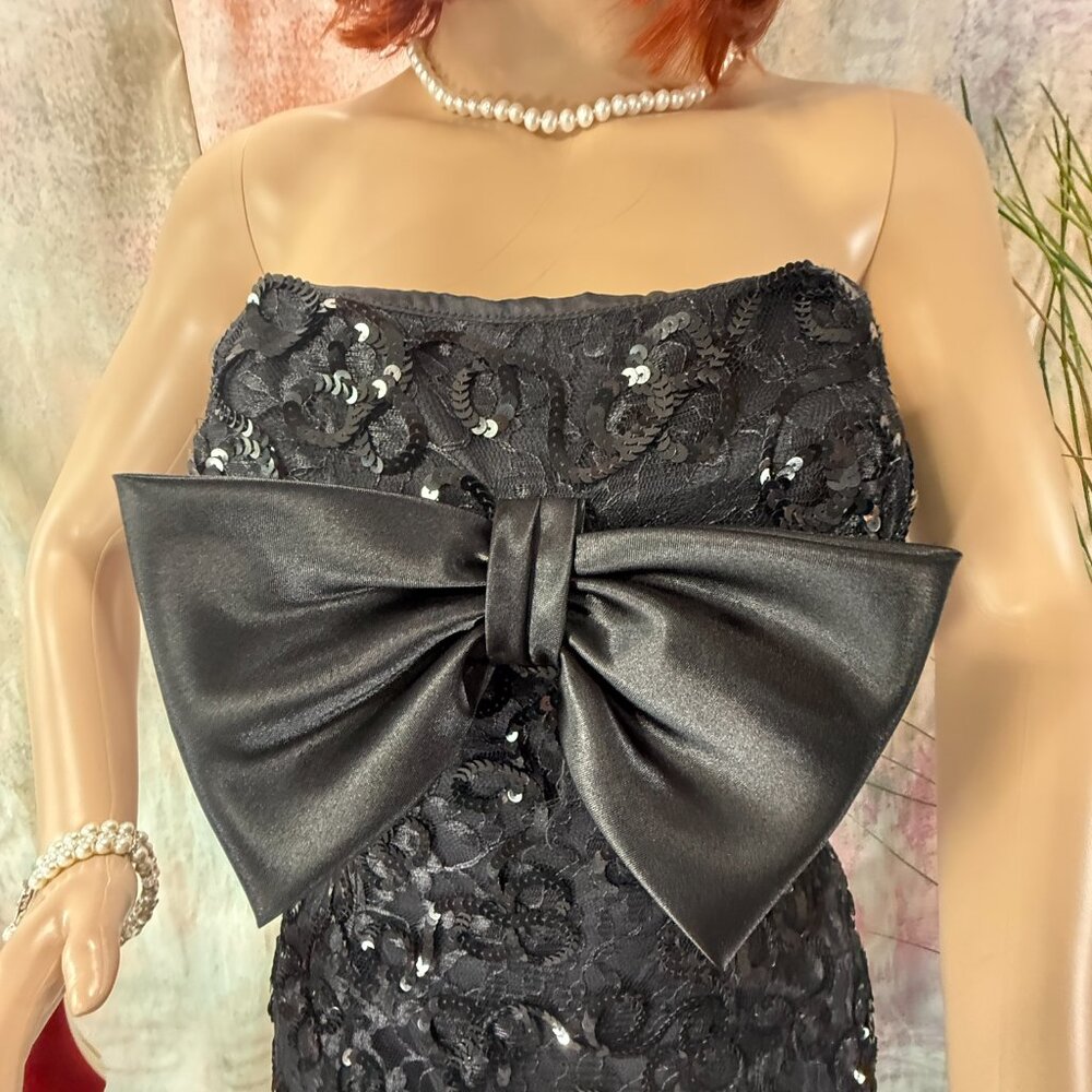 VTG📌 Mike Benet 90s Strapless Sequin Cocktail - Formal Mini Dress with Bow - Picture 3 of 16